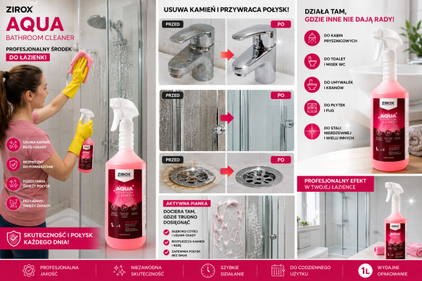 ZIROX-AQUA-BATHROOM ZIROX AQUA 1L – Pianka do łazienki, usuwanie kamienia i rdzy | Zirox
