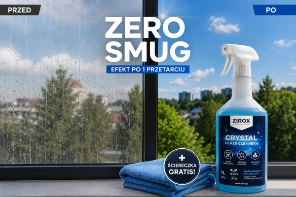 efekt-zirox Płyn do szyb ZIROX ZERO SMUG + ściereczka PRO | bez smug i zacieków 1L