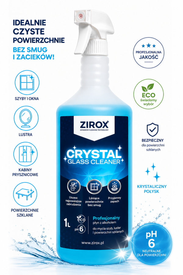zirox-do-szyb Płyn do szyb ZIROX ZERO SMUG + ściereczka PRO | bez smug i zacieków 1L