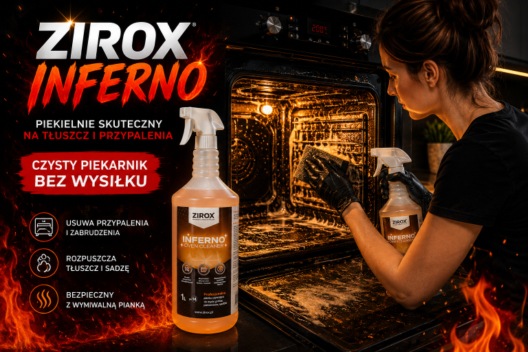 Alt: Kobieta czyszcząca piekarnik środkiem Zirox Inferno