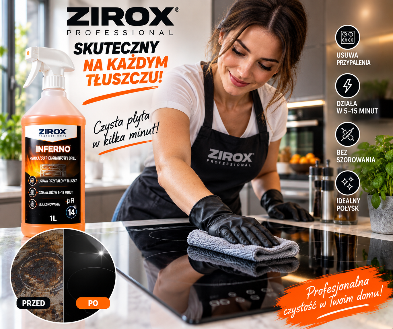 ZIROX INFERNO – czyszczenie płyty indukcyjnej z tłuszczu