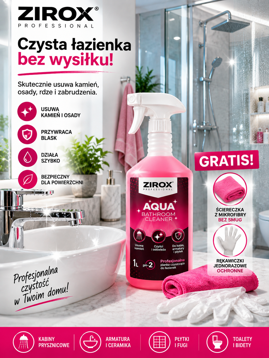 Sprzątanie łazienki – skuteczne sposoby na utrzymanie czystości 1 Jak sprzątać łazienkę szybko i bez zacieków preparatami ZIROX