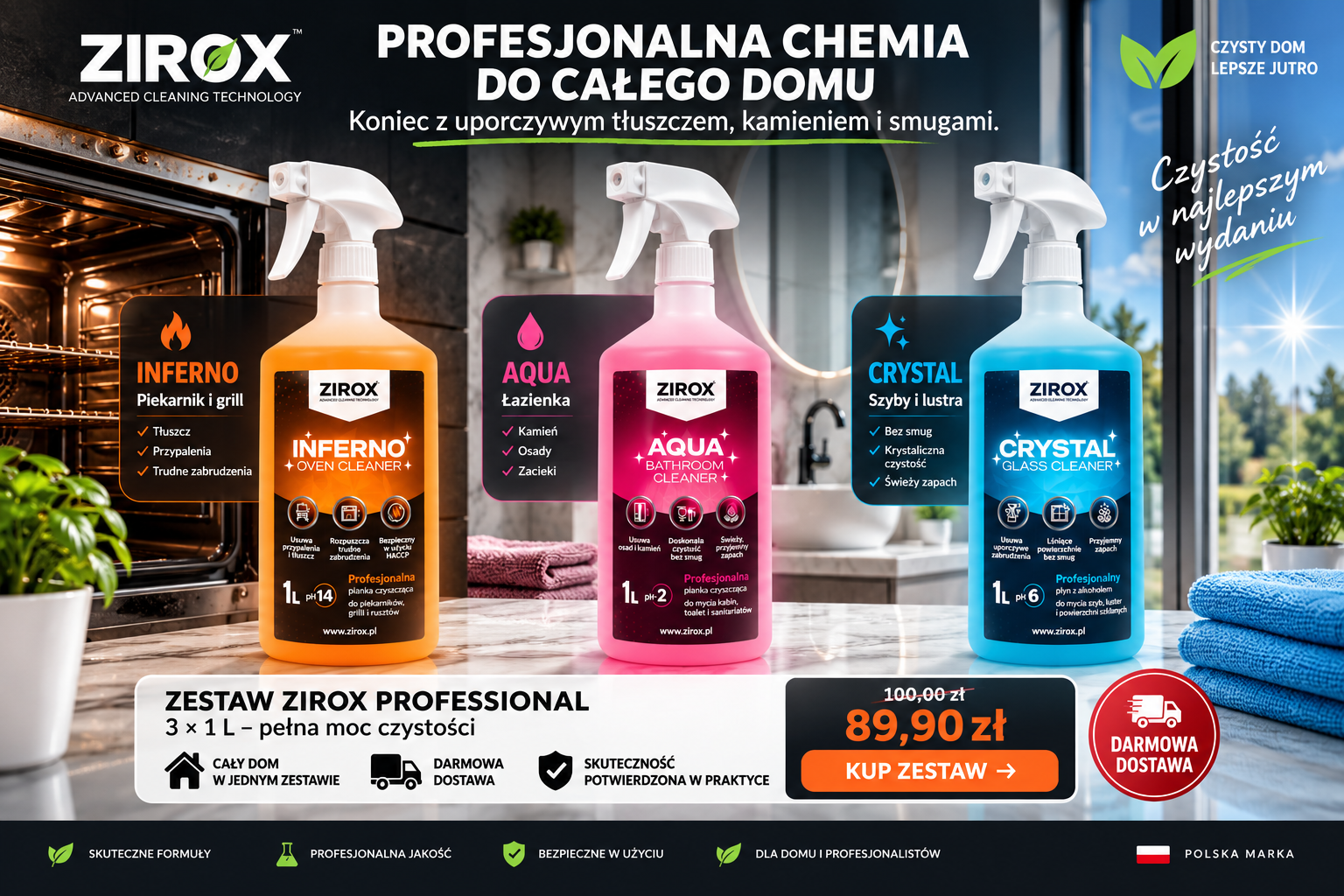Gotowy zestaw środków czyszczących do kuchni restauracyjnej ZIROX