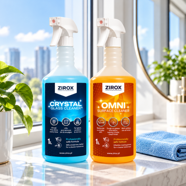 Zestaw ZIROX CRYSTAL i OMNI 2 × 1 L do mycia szyb, luster i mebli Zestaw ZIROX CRYSTAL i OMNI 2 × 1 L do mycia szyb, luster i mebli